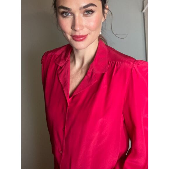 Adrianna Papell Vintage 100% Silk Blouse Button-down Pleat Detail ~ Sz 14 - Picture 2 of 6